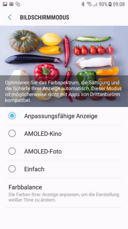 Screenshots der Display-Einstellungen des Samsung Galaxy J5 (2017) DUOS