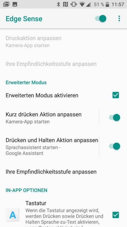 Screenshots der Edge-Sense-Funktion