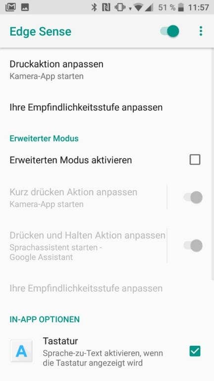 Screenshots der Edge-Sense-Funktion