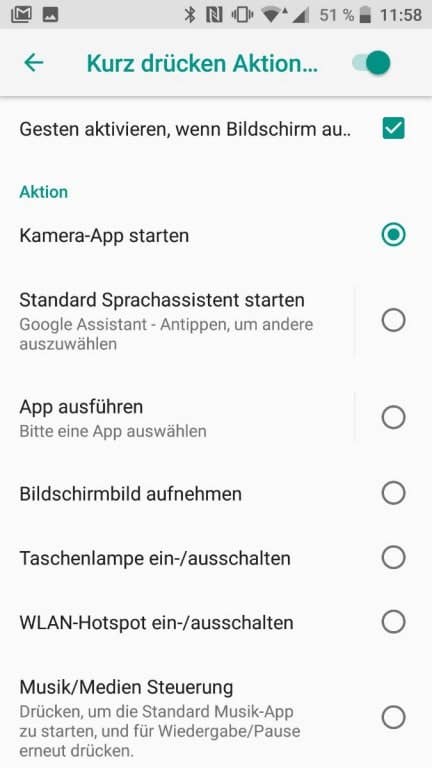 Screenshots der Edge-Sense-Funktion