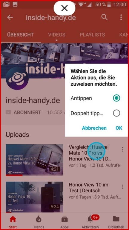 Screenshots der Edge-Sense-Funktion