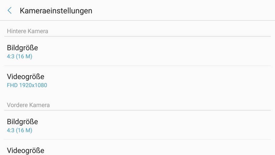Screenshots der Kamera-App des Samsung Galaxy A5 (2017)