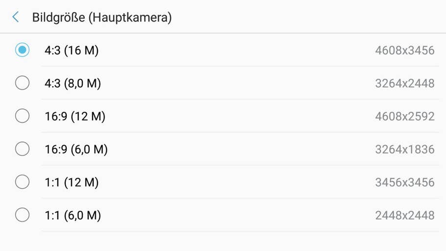 Screenshots der Kamera-App des Samsung Galaxy A5 (2017)