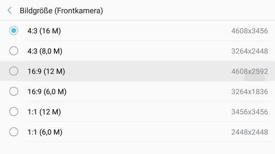 Screenshots der Kamera-App des Samsung Galaxy A5 (2017)