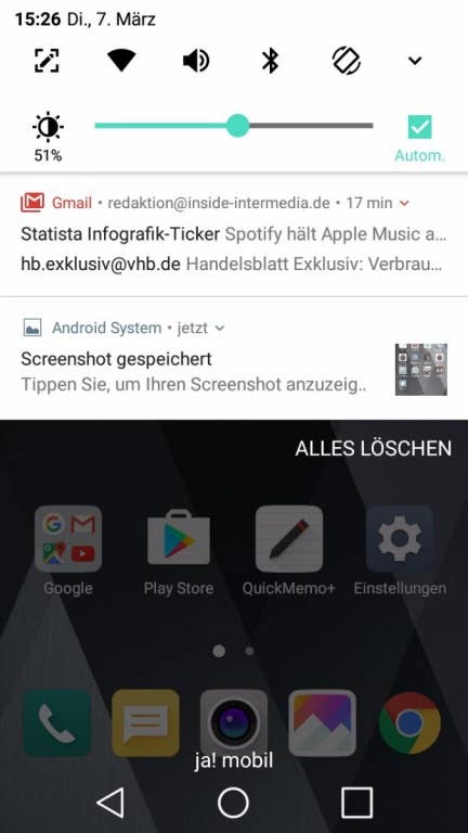 Screenshots der Software des LG K8 (2017)