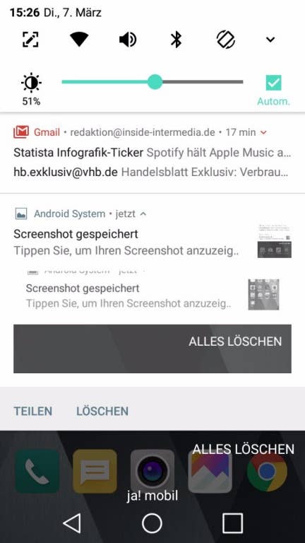 Screenshots der Software des LG K8 (2017)