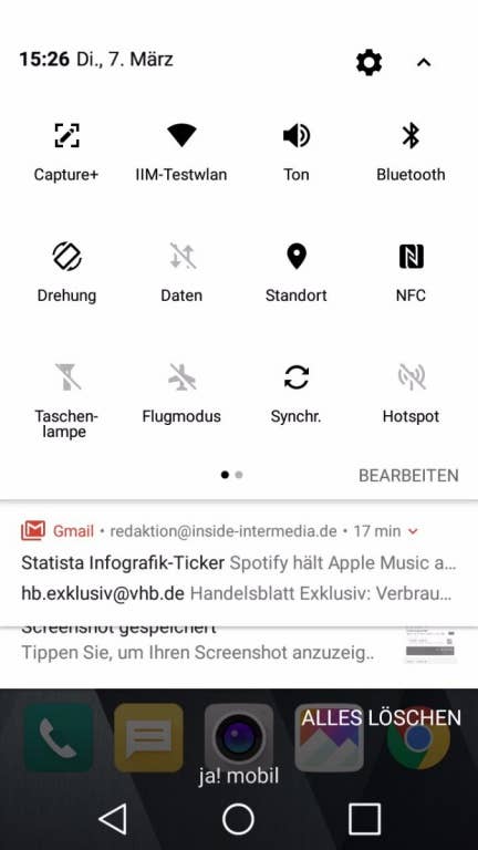 Screenshots der Software des LG K8 (2017)