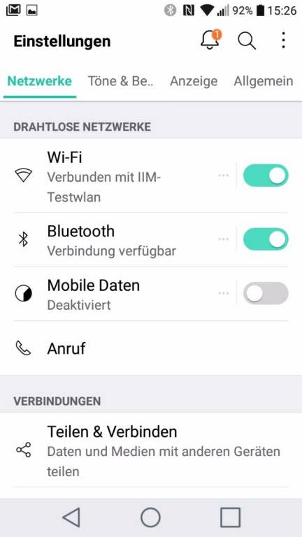Screenshots der Software des LG K8 (2017)