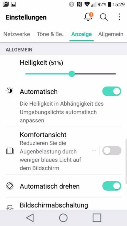 Screenshots der Software des LG K8 (2017)