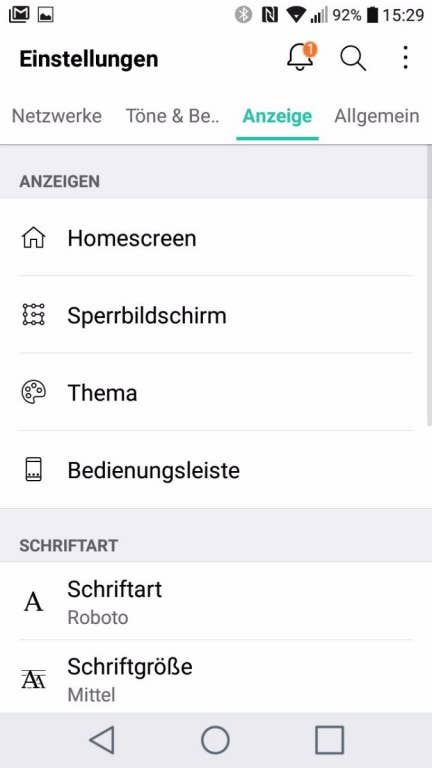 Screenshots der Software des LG K8 (2017)