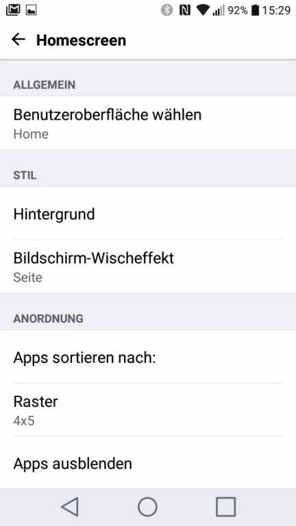 Screenshots der Software des LG K8 (2017)