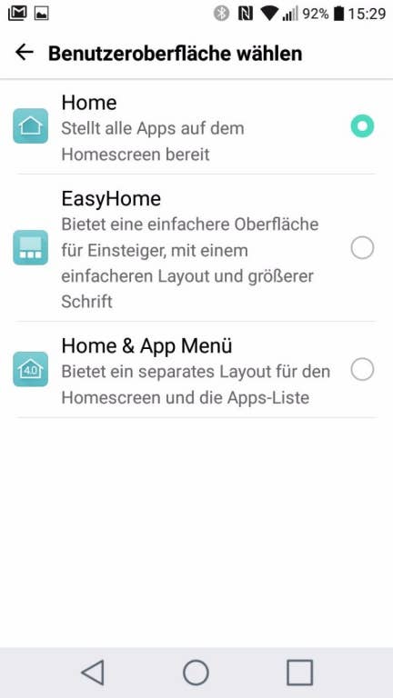 Screenshots der Software des LG K8 (2017)