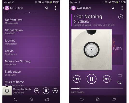 Screenshots der Walkman-App von Sony