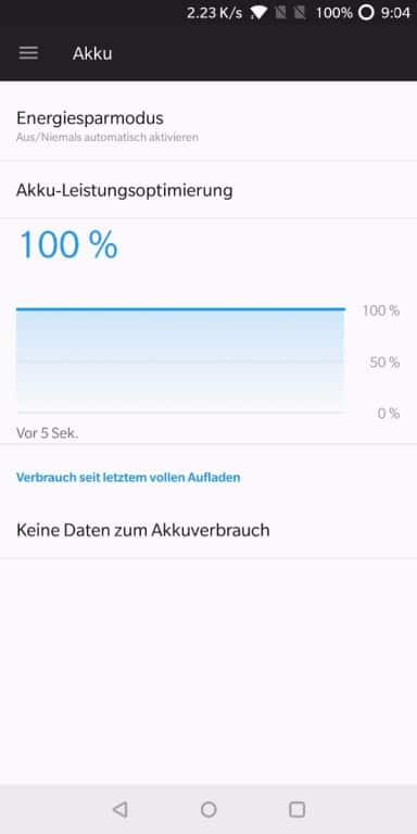 Screenshots des Akkutests des OnePlus 5T