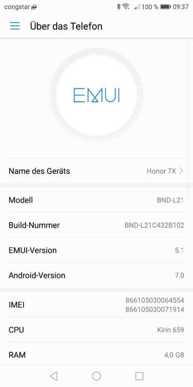 Screenshots des Honor 7X