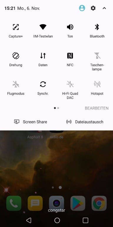 Screenshots des LG V30