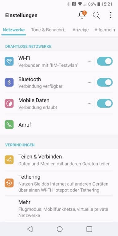 Screenshots des LG V30