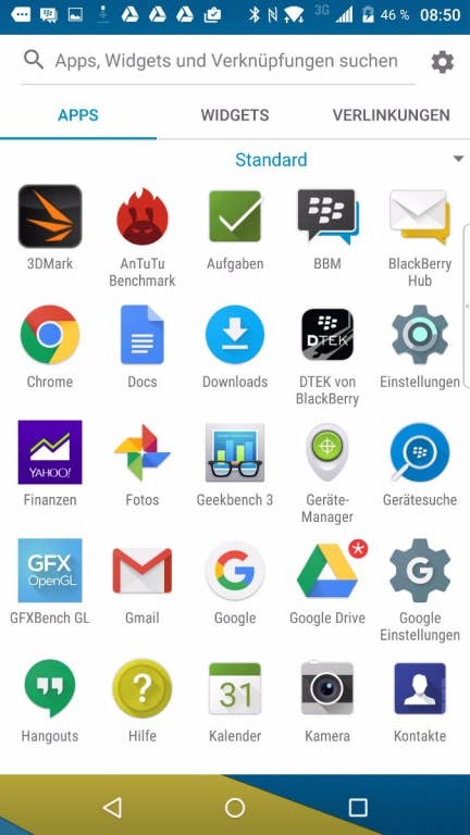 Screenshots des Menüs des Blackberry Priv im Test von inside-digital.de