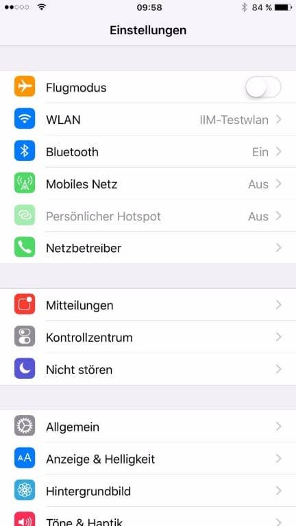 Screenshots des Menüs des iPhone 7 Plus