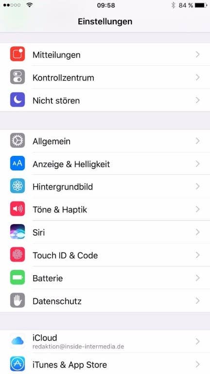 Screenshots des Menüs des iPhone 7 Plus