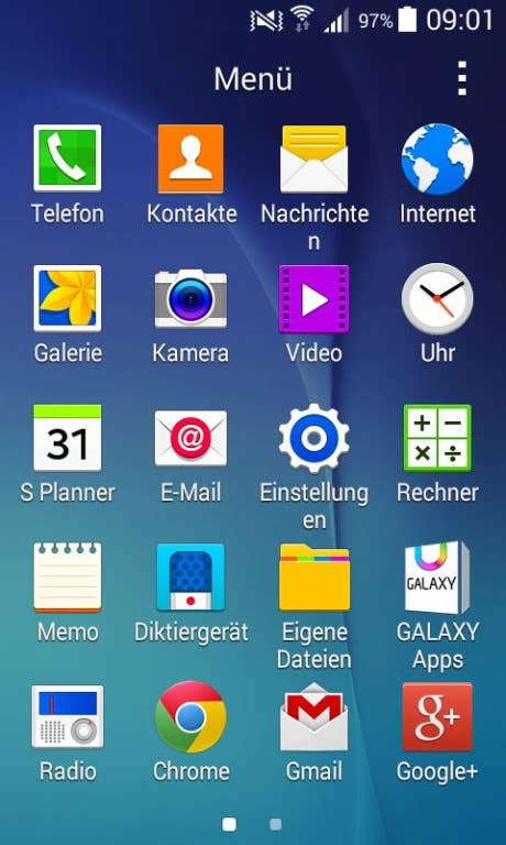 Screenshots des Menüs des Samsung Galaxy Xcover3