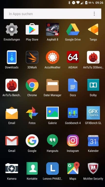 Screenshots des Menüs und der Einstellungen des Lenovo Phab 2 Pro