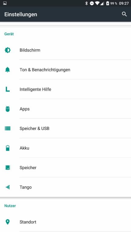 Screenshots des Menüs und der Einstellungen des Lenovo Phab 2 Pro