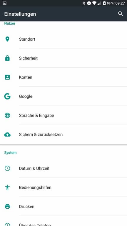 Screenshots des Menüs und der Einstellungen des Lenovo Phab 2 Pro