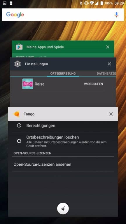 Screenshots des Menüs und der Einstellungen des Lenovo Phab 2 Pro