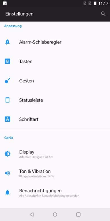 Screenshots des OnePlus 5T
