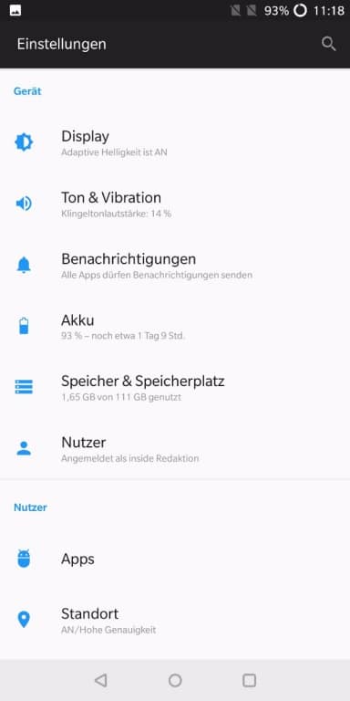 Screenshots des OnePlus 5T