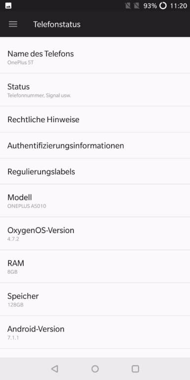 Screenshots des OnePlus 5T