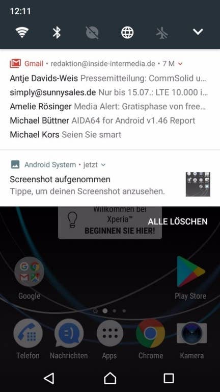 Screenshots des Sony Xperia L1