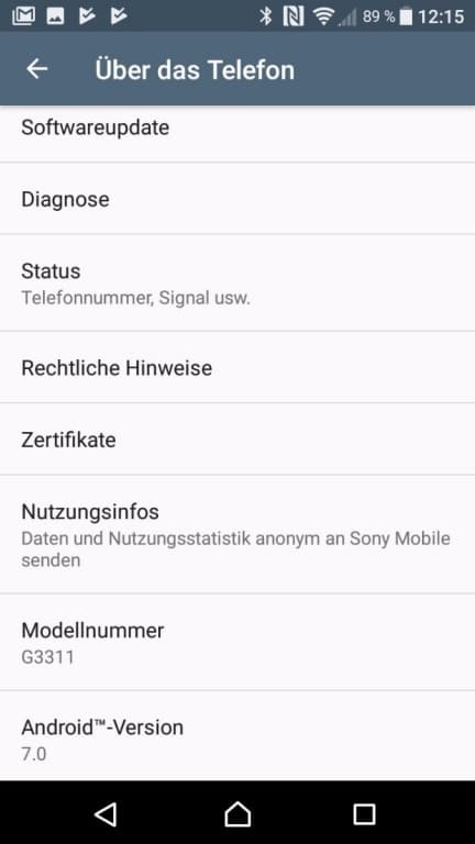 Screenshots des Sony Xperia L1