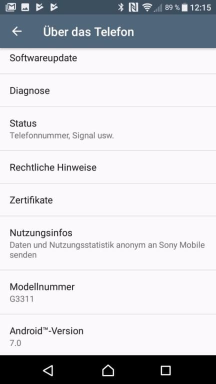 Screenshots des Sony Xperia L1