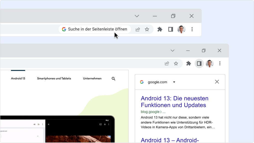 Google Chrome mit neuer Funktion - Suche in Seitenleiste
