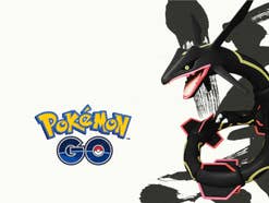 Pokémon Go Schriftzug und shiny Rayquaza