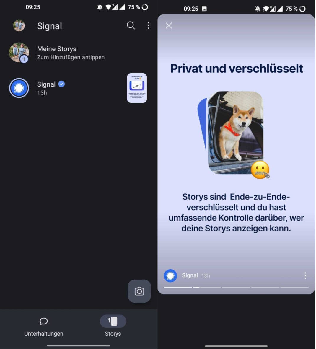 Die neue Story-Funktion bei Signal im Überblick