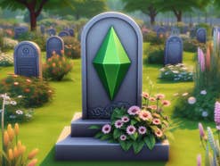 Ein Grabstein mit dem Sims Logo