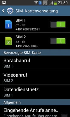 SIM-Verwaltung des Samsung Galaxy S Duos 2