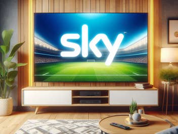 Ein Fernseher mit einem Sky-Logo