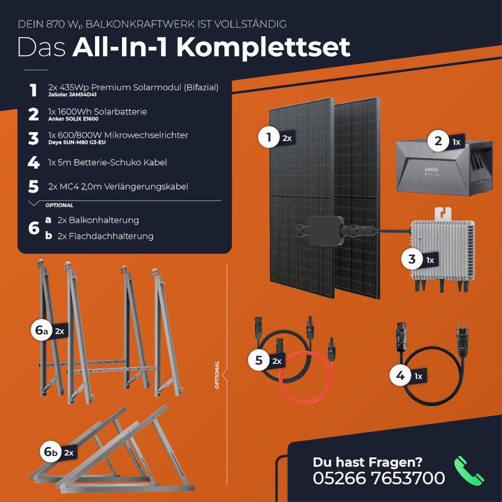 Solarway 870W Balkonkraftwerk mit Speicher 1,6kWh Anker