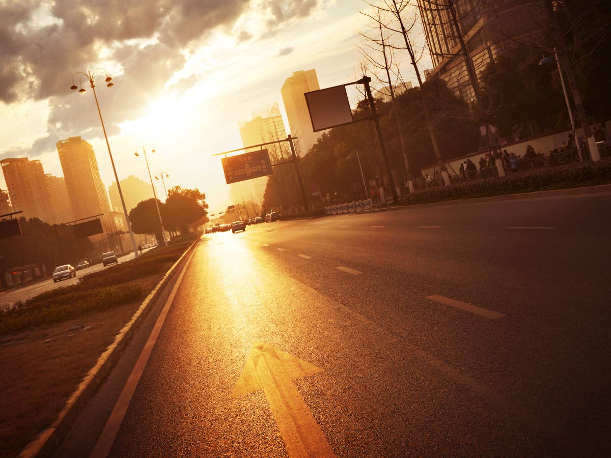 Straße, Sonnenaufgang, Stadt