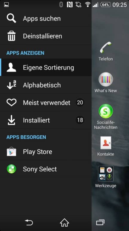 Sony UI auf dem Xperia Z2