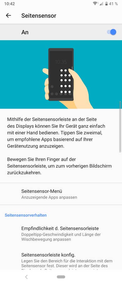 "Side Sense" lässt sich in den Einstellungen auch konfigurieren.