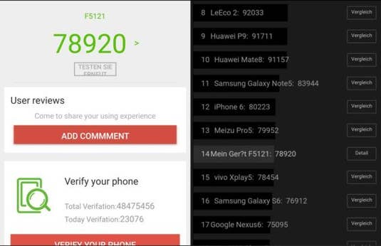 Sony Xperia X AnTuTu-benchmark-Ergebnis Sony Xperia X AnTuTu-benchmark-Ergebnis