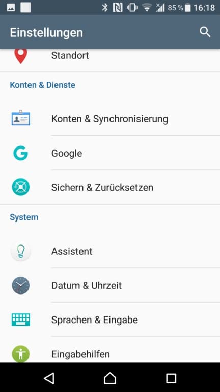 Sony Xperia XZ Premium im Test: das Menü