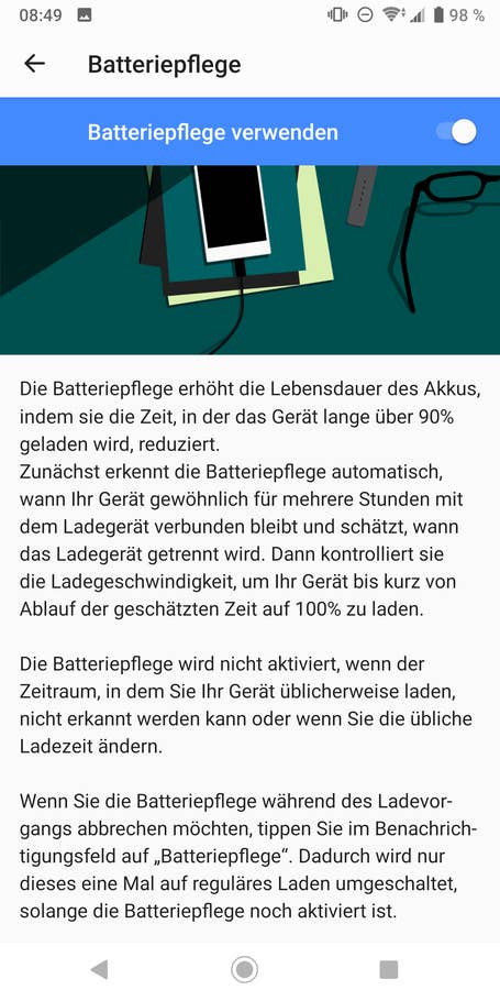 Batteriepflege des Sony Xperia XZ3