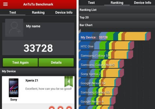 Sony Xperia Z1 im AnTuTu-Benchmark