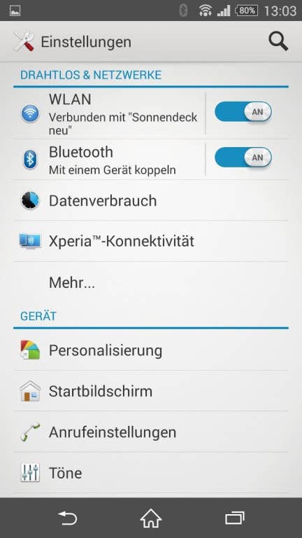 Sony Xperia Z3: Benutzeroberfläche